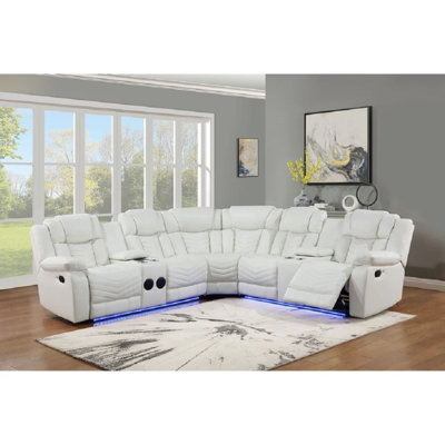Vichy White Air Leather Reclining Sectional With Led & Bluetooth