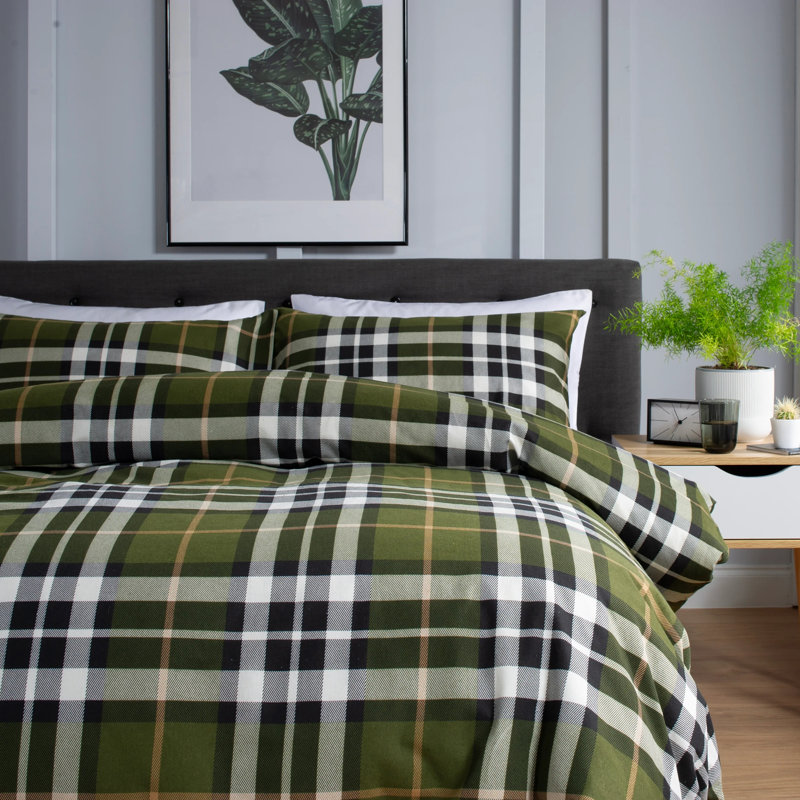 Cotton Chequered Duvet Cover Set with Pillowcases Included, Double Duvet Cover Set + 2 Standard Pillowcases