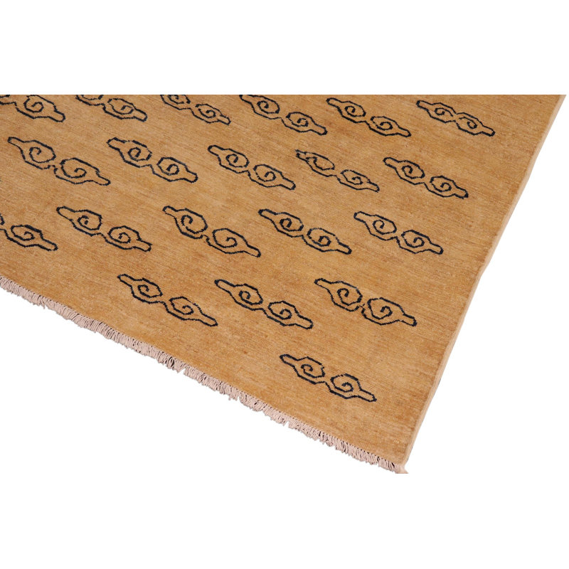 Tapis brun clair / noir en laine noué à la main à motif géométrique 7 pi 10 po x 9 pi 2 po Baese