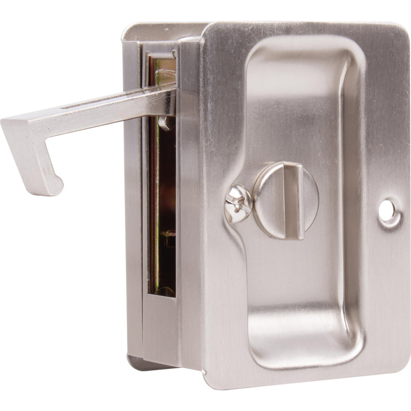 Tall Pocket Door Lock, Satin Nickel