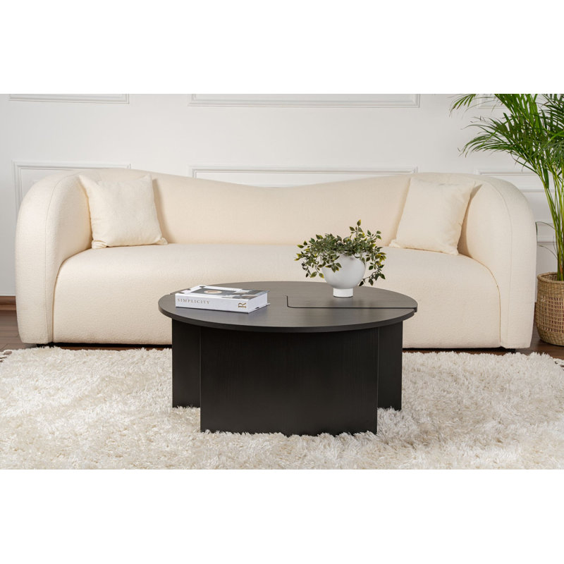 Table basse Modern Modern, finition bois noir, 35,4 po de diamètre x 16,1 po de hauteur | 100% panneau de particules enduit de mélamine, épaisseur: 0,7 po | Conception élégante et durable pour le salon, décoration intérieure élégante