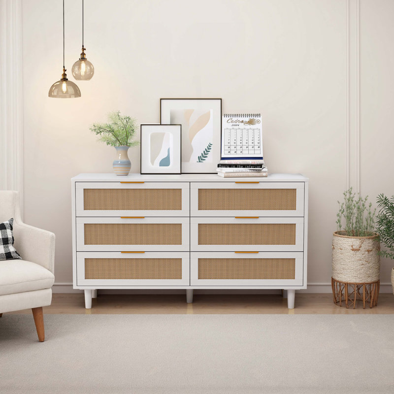 Console en bois avec 6 tiroirs, bois, Blanc