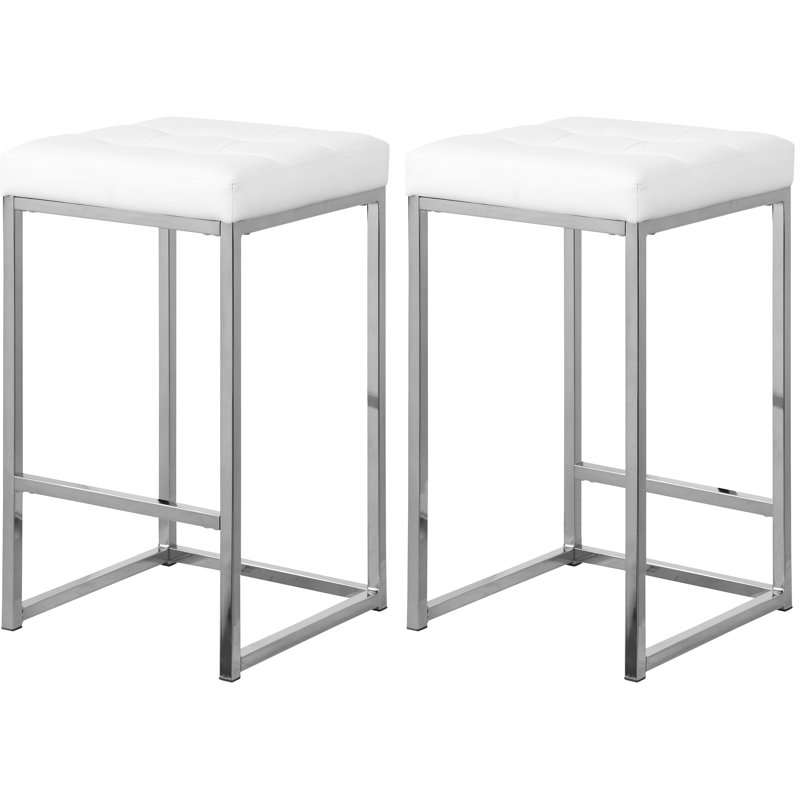 Tabouret de comptoir 26,5 po Nicola, Chrome, Blanc
