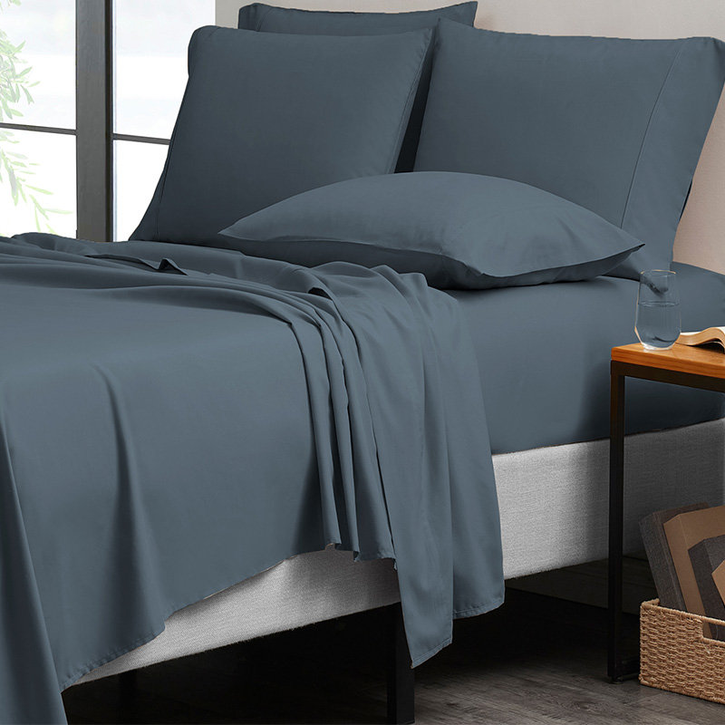 Bibb Home Bamboo 1800 Thread Count Deep Pocket Sheet Set, California King Sheet Set with 4 Pillowcases, Steel Gray