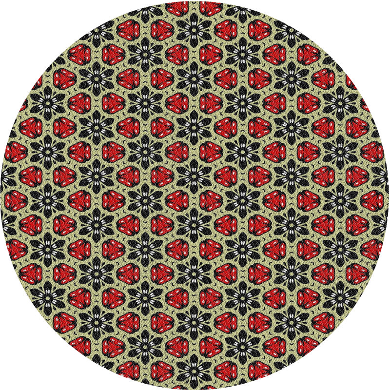 Rouge géométrique/Tapis décoratif noir, Rond 7 pi