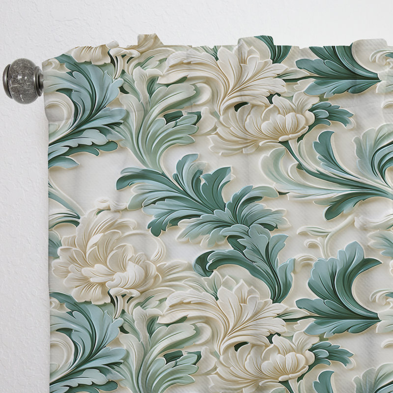 Enchanted Floristry Green Damask Panorama I - Bohemian Curtain - Velvet Room Darkening - 1 Panel, 52" W x 90" L