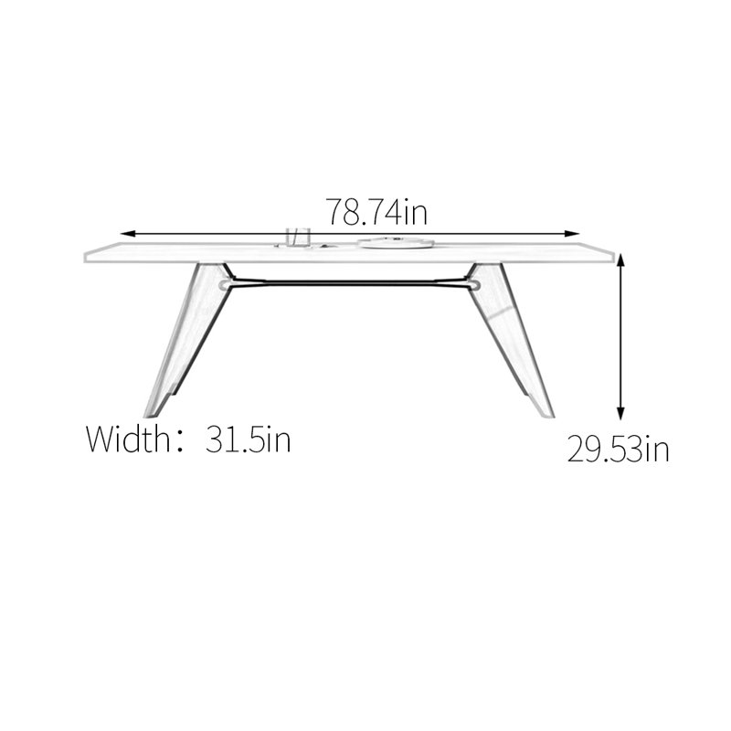 White sintered stone solid wood dining table, 29.53”H x 78.74”L x 31.5”W