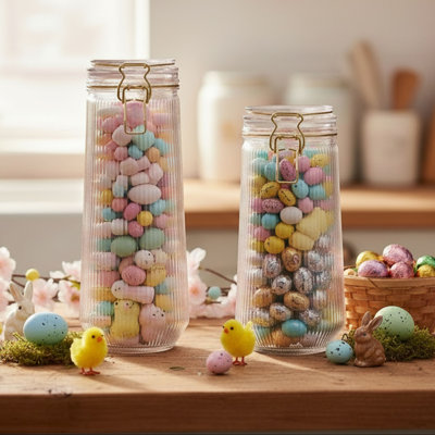 10 Strawberry Street Delancey Graduted Textured Glass Canister,  Pink