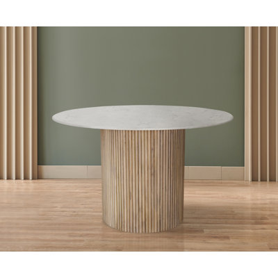 Hughie Round Marble Top Solid Wood Base Dining Table
