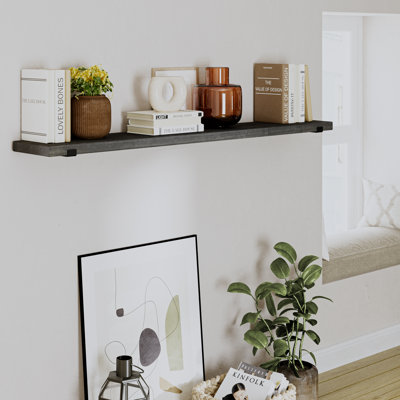 Longues tablettes flottantes de 60 pouces pour le mur, tablette murale en bois avec supports en métal robustes