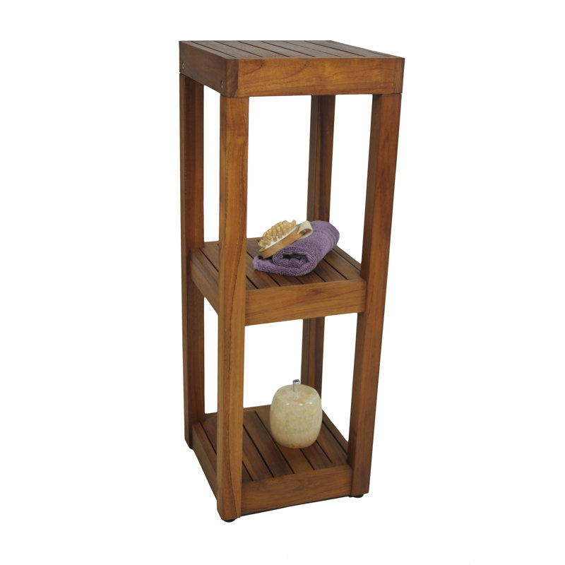 Eco-Friendly Teak Square 3-Tier Adjustable White Shelf Tower