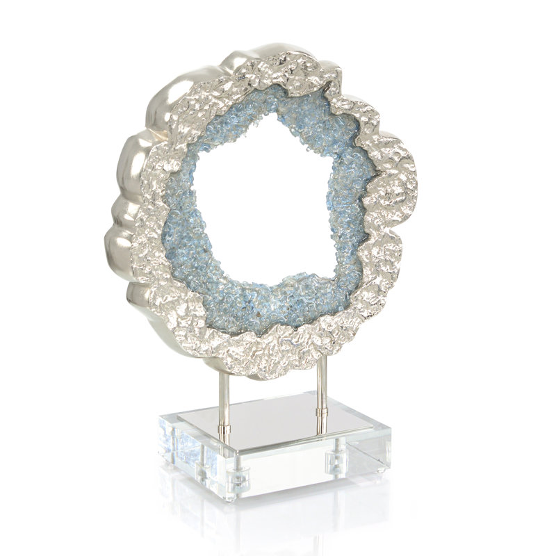 Hammered Nickel And Sea Blue Geode Sculpture