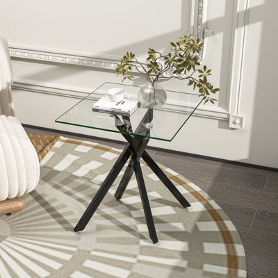 Table de bout carrée en verre transparent 17,72 po