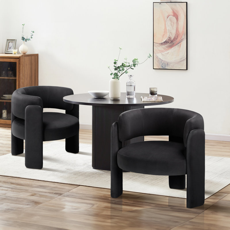 Velvet Upholstered Barrel Armchair, Black