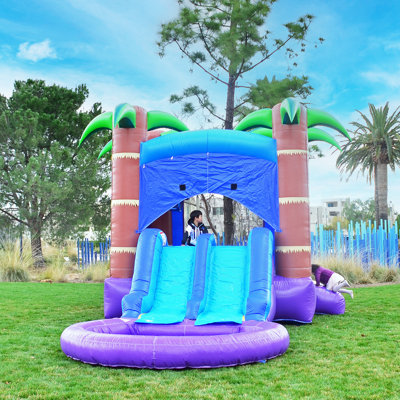HeroKiddo 26 ft. Enchanted Forest Commercial Grade Bounce House Water Slide with Attached Pool, Dual Lane, Blower Included