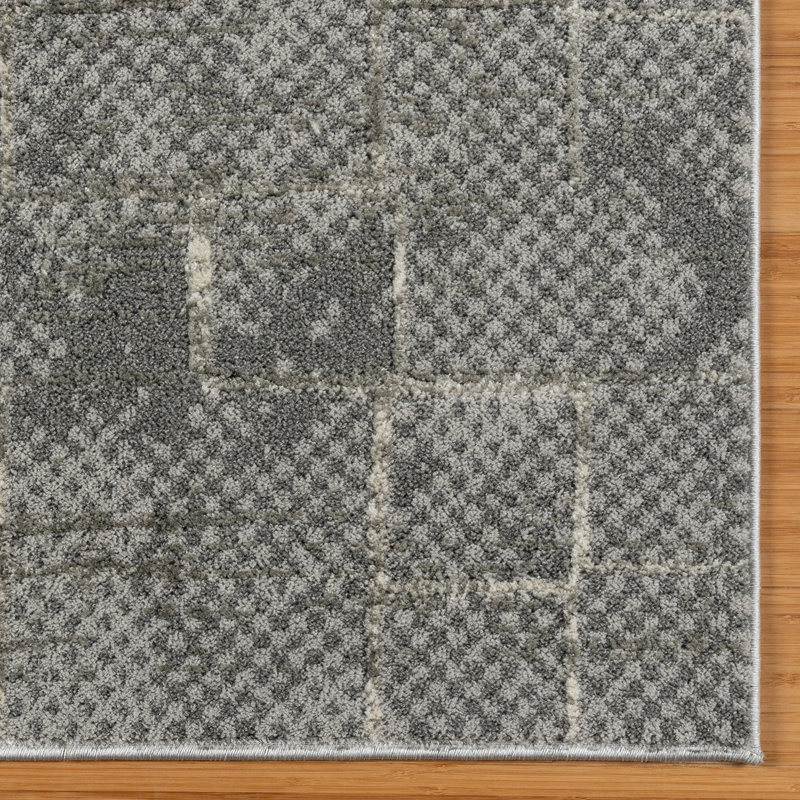 Trevi Zalo Modern Abstract Cross Hatch Gray Ivory Polyester Area Rug, Runner 2'7" x 8'
