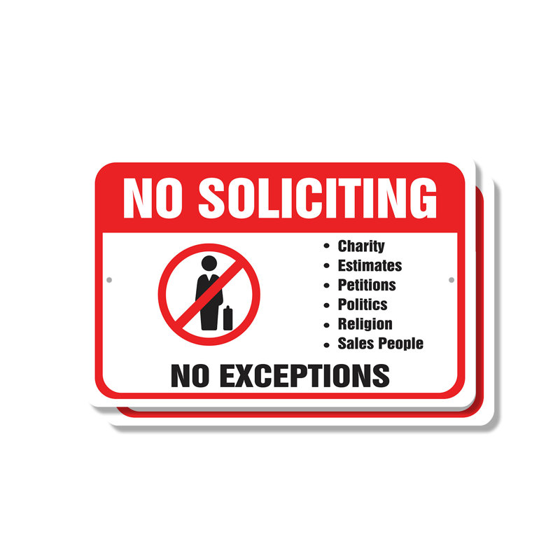 Signe en plastique «No Soliciting No Exception» (paquet de 2) 8 po x 12 po