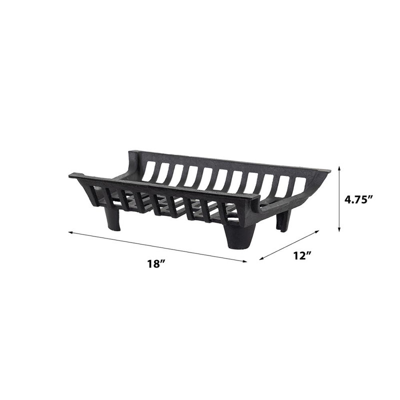 Modern Ember Essen Cast Iron Fireplace Log Grate | Heavy-Duty Fire Pit Cradle, 4.75" H x 18" W x 12" D