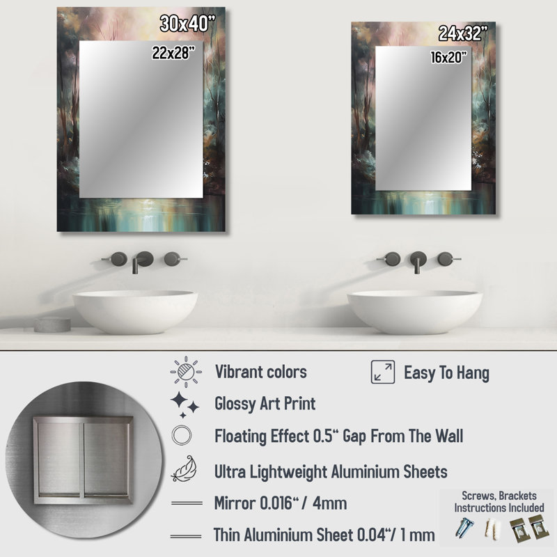 Whimsical Stream - Mountains Decorative Wall Mirror, Traditional Mirror, Printed Metal Art, 32" x 24"