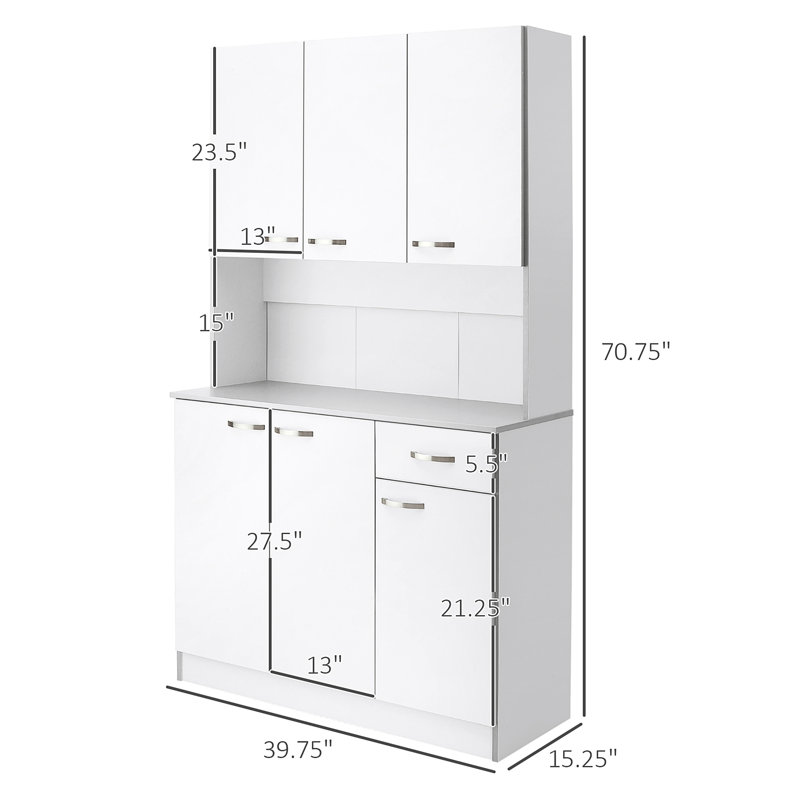 Buffet de cuisine 71 po autoportant moderne avec desserte et rangement