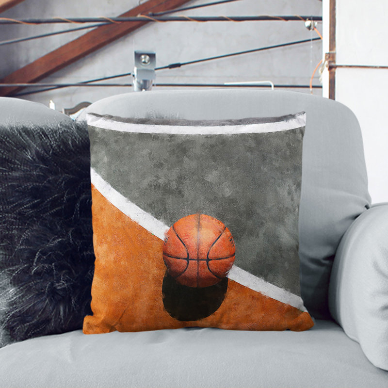 Basketball Court Painting Square Throw Cushion, Black, 40cm W x 40cm D x 15cm D