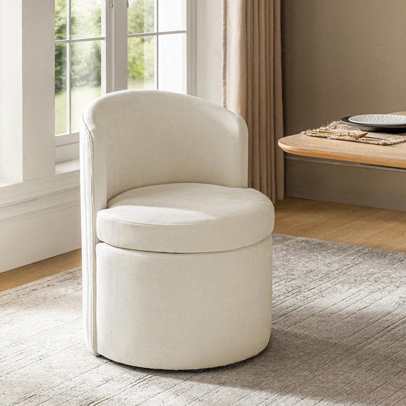 Chrysten 24''W Modern Channel-Tufted Backrest Dining Chair with Wheels, Ivory