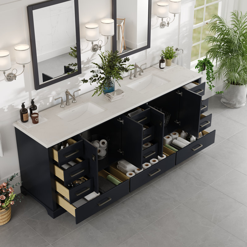 Lark Manor™ Euen 84"W X 22"D Double Sink Bathroom Vanity With Countertop, Grey