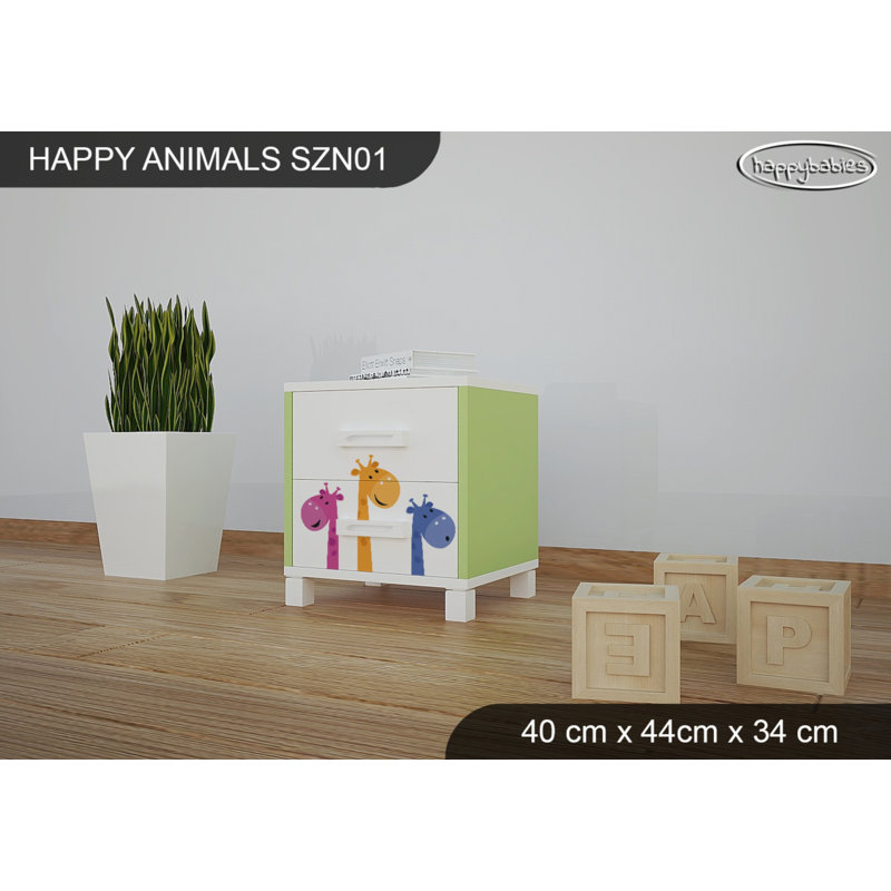 2 Drawer Nightstand, White/Green