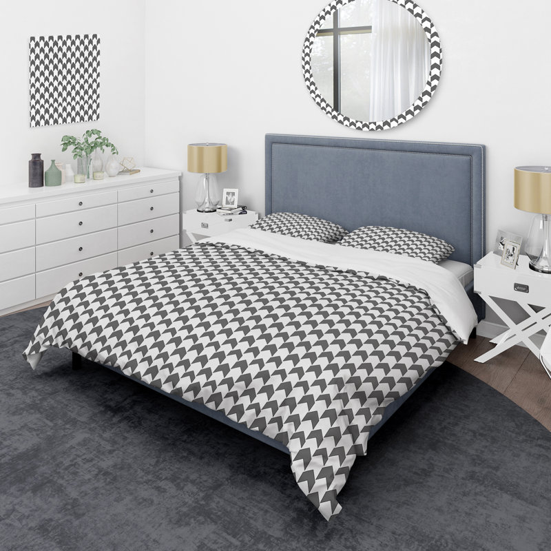 Gris moderne pied-de-poule - Ensemble de housse de couette moderne, Housse de couette très grand et 2 très grandes t