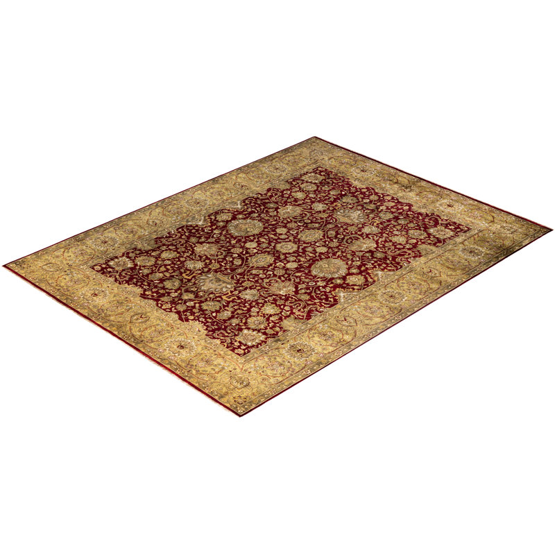 Hand-Knotted Red Wool Medallion Area Rug, 9' x 12'