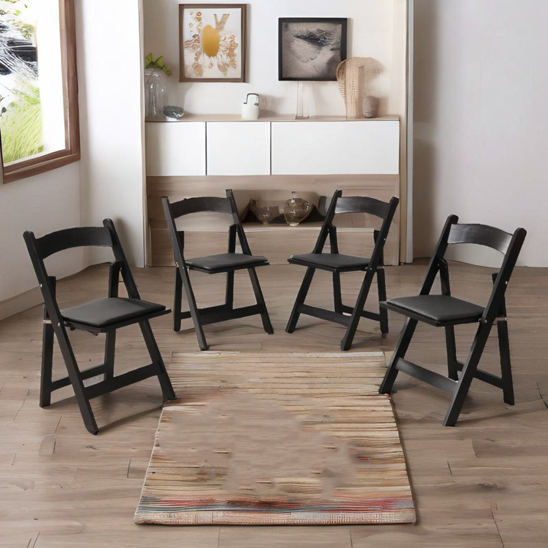 4 pièces de chaise pliante rembourrée, Noir, noir, noir, noir