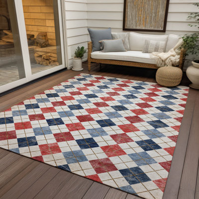 Tapis géométrique intérieur / extérieur lavable à la machine Gursevak ACN2237