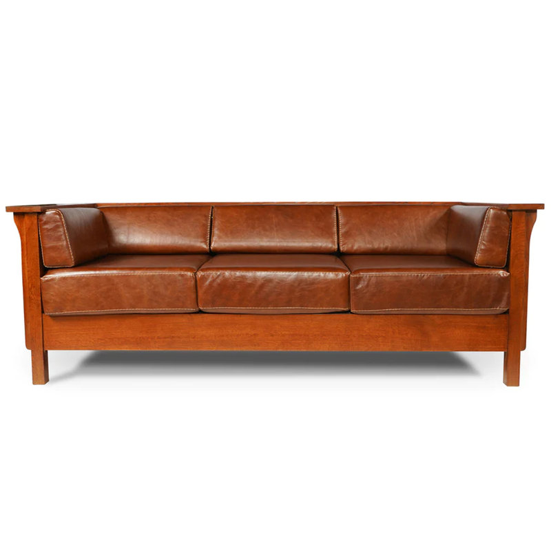 Dusan 84" Genuine Leather Tuxedo Arm Sofa, Dark Brown Genuine Leather