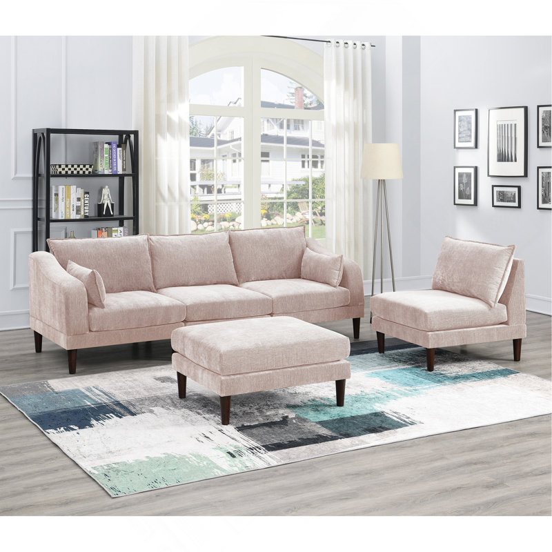 Magnifique ensemble modulaire modulaire 5 pièces, 2 fauteuils à un accoudoir, 2 accoudoirs, 1 repose-pieds, tissu Morgan