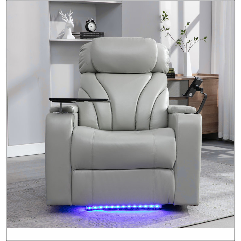 Power Motion Recliner with Usb Charging Port And Arm Storage, Home Theater Seating with Cup Holder, Light Gray