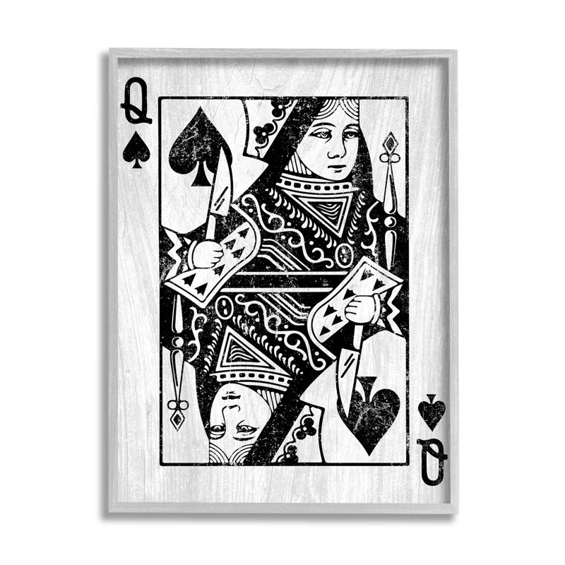 «Card Deck Queen Imagery», estampe numérique par Lil 'Rue, H 30 po x l 24 po x P 1,5 po, Cadre flottant gris lustré