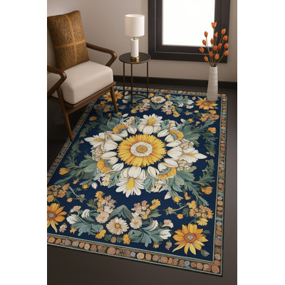 Tapis bleu tissé lavable rétro Mosso