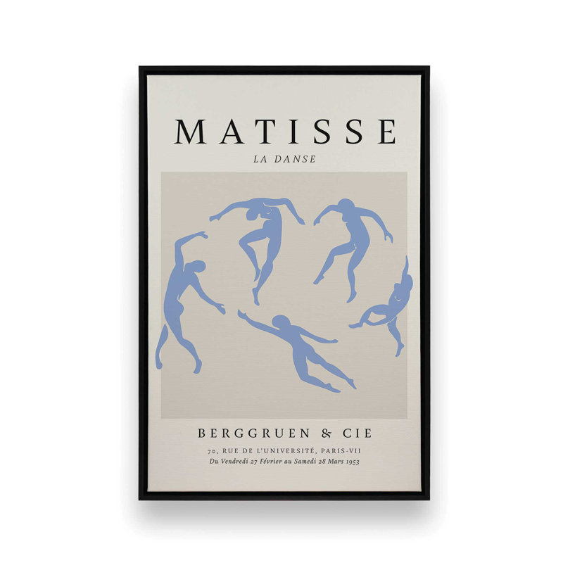 Affiche La Danse en bleu Matisse, Cadre flottant noir satiné, H 18,75 po x l 12,75 po