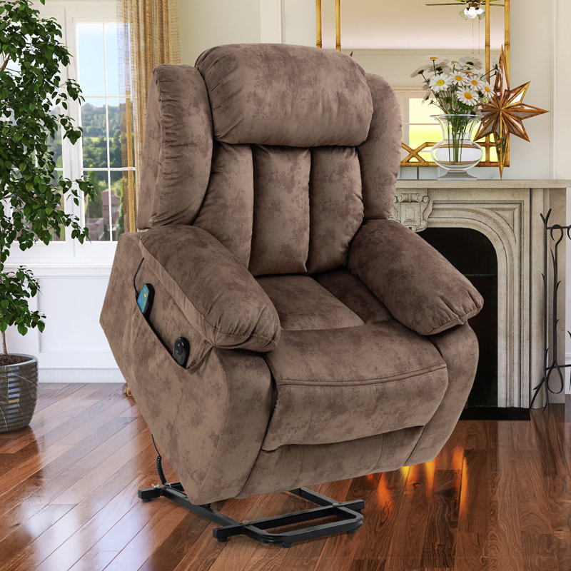 Ryun 39"W Dual Remote Massage Heating Lifting Recliner, Brown