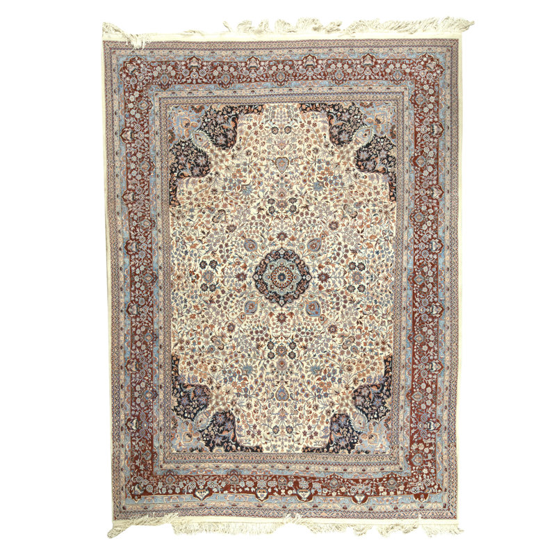 Tapis ivoire et rouille de haute qualité noué à la main
