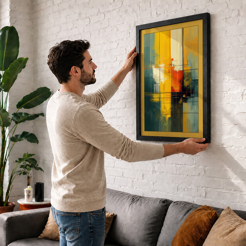 Chromatic Grid Geometric - Framed Print, Walnut, A1 - 84.1 x 59.4 cm