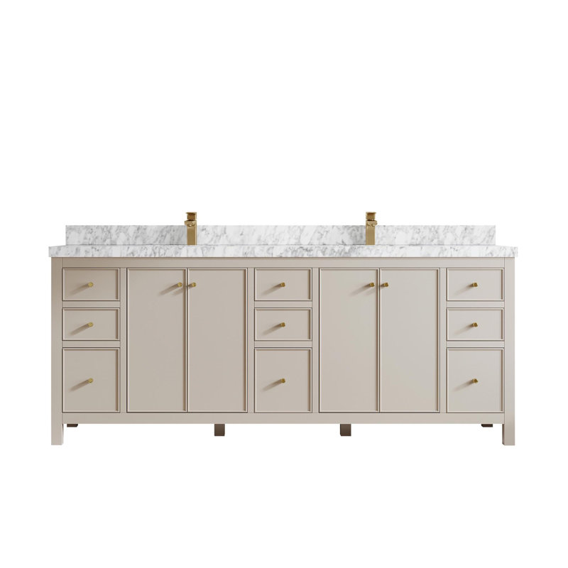 Chicago 84 " W Freestanding Standard Free Standing Single Double Vanity Bathroom Vanity With Marble Top