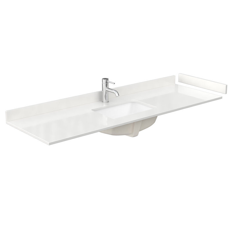 Beckett 66" Freestanding Single Bathroom Vanity with Quartz Top, Brushed Nickel, White Quartz, Dark Blue