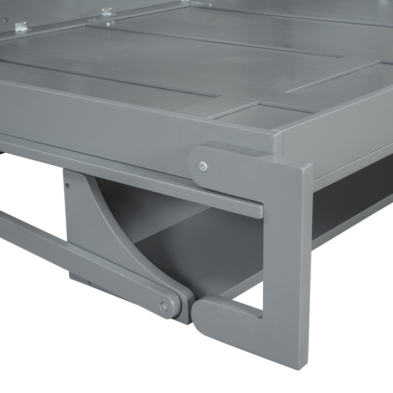 Lit escamotable gris double / grand avec conception compacte et charnières hydrauliques, cadre, lit de rangement pour matelas intégré, mécanisme de pliage innovant, pour appartements, confortable,