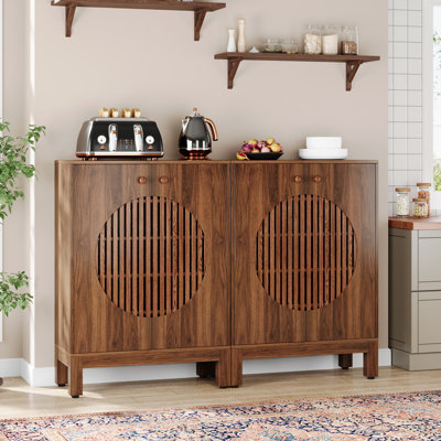 Sideboard Buffet Cabinet Set Of 2, 57" Farmhouse Storage Cabinet With Louvered Doors by Winston Porter