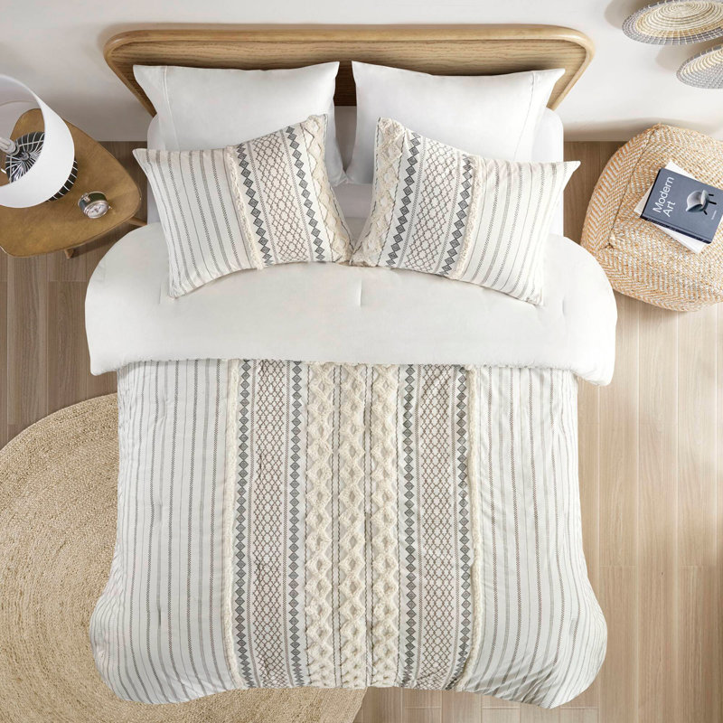 Ensemble d'édredon en coton avec chenille ivoire, Très grand édredon
