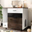 Indoor Hidden Cat Litter Box With 2 Drawers And Door, White Brown Side Table, Grooved Grille For Cats' Safe Easy Exit Enclosure, Multifunctional Table Cats, Storing Magazines, At Entrance