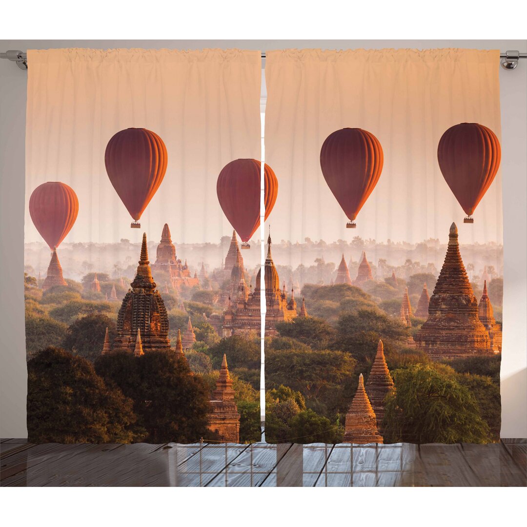 Rustikaler Vorhang, Heißluft-Ballon Myanmar, asiatisch, Peach orange Zimt