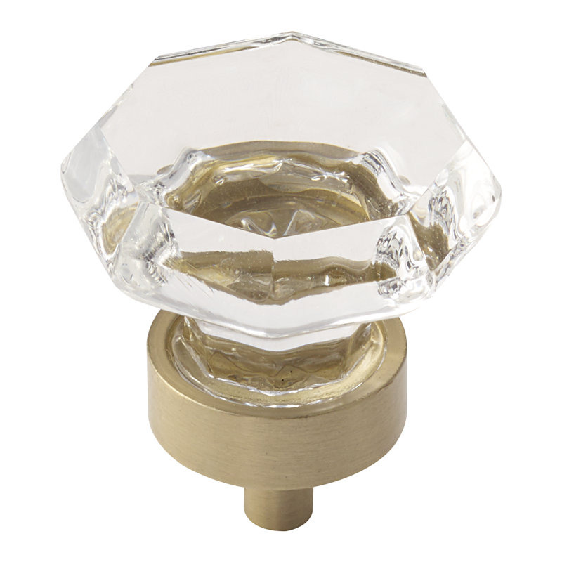 Traditional 1 5/16" Length Geometric Knob, Crystal with Golden Champagne Base