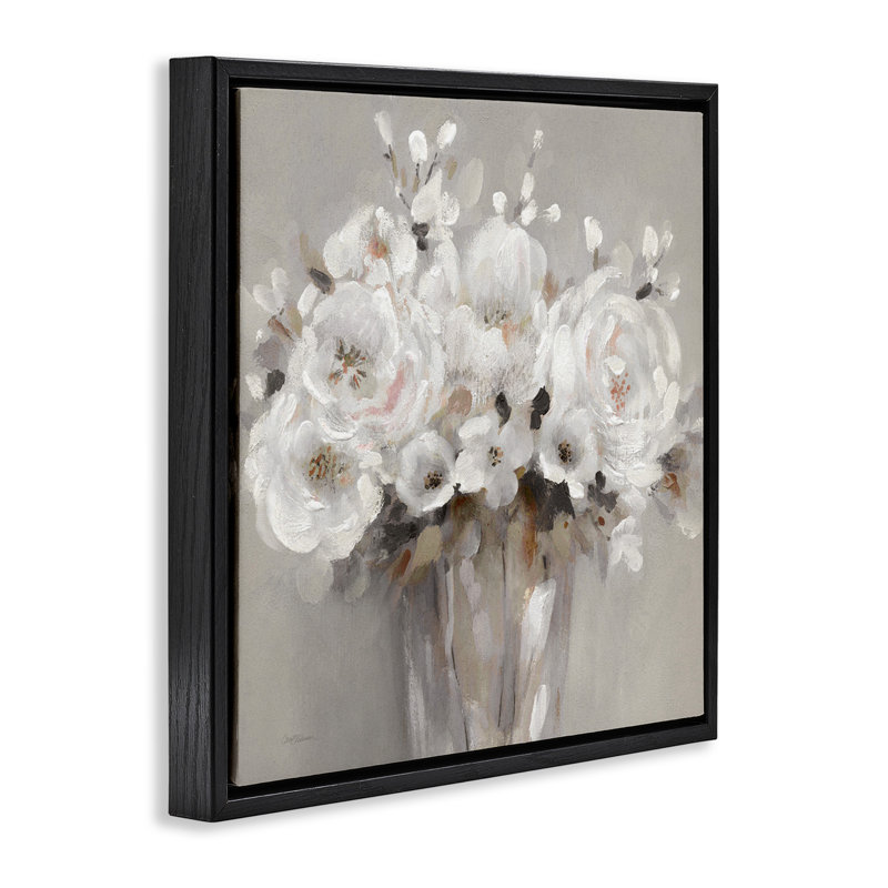 White Flower Bunches, 18" H x 18" W, Jet Black Floater Frame